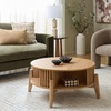 image:imageSAFAVIEH Furniture  Tomori Round Coffee Table  Oak Storage Coffee Table with Shelf Modern Living Room Table 37 W x 37 D x 1575 H COF3600AOak