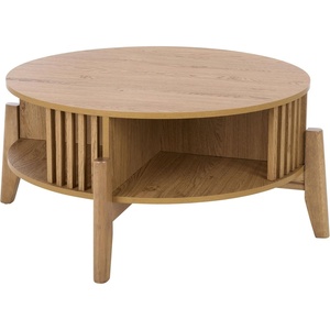 image:imageSAFAVIEH Furniture  Tomori Round Coffee Table  Oak Storage Coffee Table with Shelf Modern Living Room Table 37 W x 37 D x 1575 H COF3600AOak
