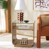 image:imageSAFAVIEH Furniture  Acres Accent Table  Dark Oak Wood amp Glass Top  2 Shelves  Ideal for Living Room Bedroom 20 W x 18 D x 23 H ACC2329BDark OakGlass