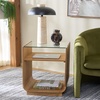 image:imageSAFAVIEH Furniture  Acres Accent Table  Dark Oak Wood amp Glass Top  2 Shelves  Ideal for Living Room Bedroom 20 W x 18 D x 23 H ACC2329BNaturalGlass
