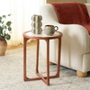 image:imageSAFAVIEH Home Collection  Minori Walnut Solid Wood amp White Marble Round Top Side Table ACC5515AWalnutWhite