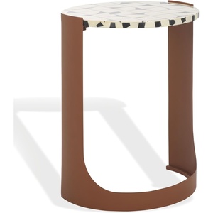 image:imageSAFAVIEH Couture Collection  Tomlinson Brown amp White Metal Accent Table Sculptural Modern Side Table HighGloss Resin Round Top Fully Assembled SFV6805BBrownWhite