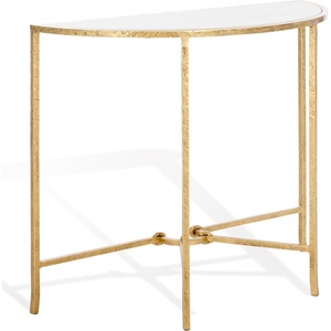 image:imageSAFAVIEH Couture Collection Tauri Brass amp White Marble Half Moon Console Table Fully AssembledBrassWhite