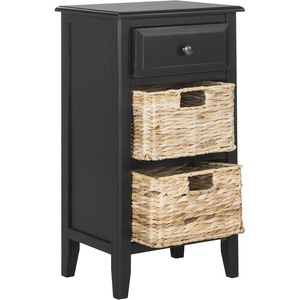 image:imageSAFAVIEH Furniture  Everly 1Drawer Side Table  White Washed  Solid Wood  Coastal Basket Storage Design  Ideal for Living Room Entryway 15W x 12D x 275H  Fully Assembled AMH5743EDistressed Black