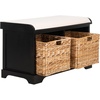 image:imageSAFAVIEH Furniture  Freddy 2Basket Storage Bench  Brown  Solid Wood  Coastal Basket Storage Design  Ideal for Entryway Living Room Hallway 18 Seat Height  Fully Assembled AMH5736ABlack