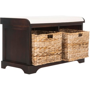 image:imageSAFAVIEH Furniture  Freddy 2Basket Storage Bench  Brown  Solid Wood  Coastal Basket Storage Design  Ideal for Entryway Living Room Hallway 18 Seat Height  Fully Assembled AMH5736ABrown