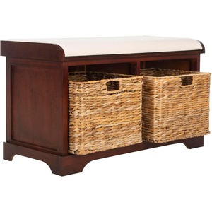 image:imageSAFAVIEH Furniture  Freddy 2Basket Storage Bench  Brown  Solid Wood  Coastal Basket Storage Design  Ideal for Entryway Living Room Hallway 18 Seat Height  Fully Assembled AMH5736ACherry