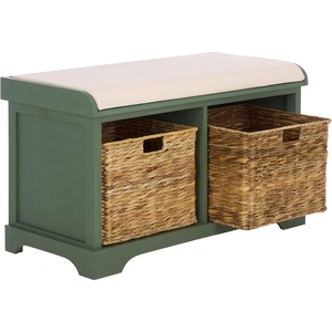 image:imageSAFAVIEH Furniture  Freddy 2Basket Storage Bench  Brown  Solid Wood  Coastal Basket Storage Design  Ideal for Entryway Living Room Hallway 18 Seat Height  Fully Assembled AMH5736ADusty Green