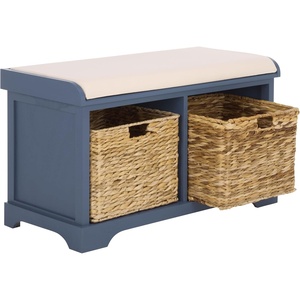 image:imageSAFAVIEH Furniture  Freddy 2Basket Storage Bench  Brown  Solid Wood  Coastal Basket Storage Design  Ideal for Entryway Living Room Hallway 18 Seat Height  Fully Assembled AMH5736ABlue