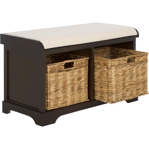 image:imageSAFAVIEH Furniture  Freddy 2Basket Storage Bench  Brown  Solid Wood  Coastal Basket Storage Design  Ideal for Entryway Living Room Hallway 18 Seat Height  Fully Assembled AMH5736ADark Chocolate