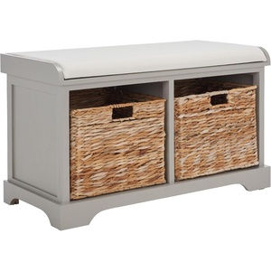 image:imageSAFAVIEH Furniture  Freddy 2Basket Storage Bench  Brown  Solid Wood  Coastal Basket Storage Design  Ideal for Entryway Living Room Hallway 18 Seat Height  Fully Assembled AMH5736AVintage Grey