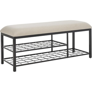 image:imageSAFAVIEH Home Collection Milligan Dark GreyBlack Open Shelf Bench with CushionCremeBlack