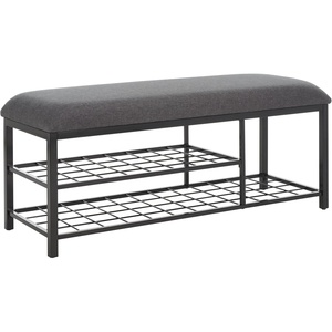 image:imageSAFAVIEH Home Collection Milligan Dark GreyBlack Open Shelf Bench with CushionGreyBlack