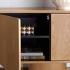 image:imageSAFAVIEH Couture Collection  Alberti Natural Brown Wood Sideboard Modern Storage Cabinet with Sculptural Cylinder Base Fully Assembled SFV4254BNatural