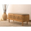 image:imageSAFAVIEH Couture Collection Dolly Coastal Natural CaneGrey Linen Cushion Seat Oval Storage Bench