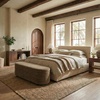 image:imageSAFAVIEH Couture Collection Jaymie Contemporary Taupe LinenBlack Oval Storage BenchDark OliveBlack