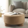 image:imageSAFAVIEH Home Collection Naref Chocolate Brown Velvet Round Cocktail OttomanTan