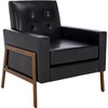 image:imageSAFAVIEH Home Collection  Roald Accent Chair Black Faux Leather Tufted Seat amp Antique Brown Solid Wood Frame ACH6209DBlackAntique Coffee