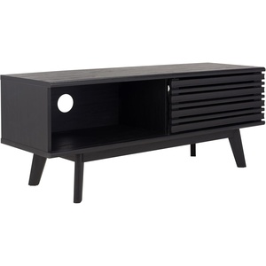 image:imageSAFAVIEH Aurelio TV Stand for up to 55 Flatscreen  Walnut Brown 1 Sliding Door with Interior Storage and Open Shelves Entertainment Media Console MED9600ABlack