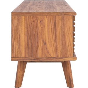image:imageSAFAVIEH Aurelio TV Stand for up to 55 Flatscreen  Walnut Brown 1 Sliding Door with Interior Storage and Open Shelves Entertainment Media Console MED9600AWalnut