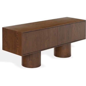image:imageSAFAVIEH Couture Collection  Alberti Natural Brown Wood Sideboard Modern Storage Cabinet with Sculptural Cylinder Base Fully Assembled SFV4254BWalnut