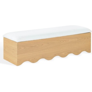 image:imageSAFAVIEH Couture Collection  Roseandrea Natural amp White Andrea Storage Bench with Cushion Top Modern Scalloped Base Fully Assembled SFV4255ANaturalWhite