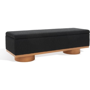 image:imageSAFAVIEH Couture Collection  Vianna Boucle Storage Bench Black Upholstered Bench with Natural Wood Legs Modern Entryway Bedroom Accent Seating SFV5049CBlackNatural