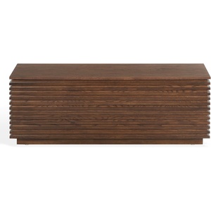 image:imageSAFAVIEH Couture Collection  Zuzu Walnut Brown Wood Storage Bench Modern Slatted Design with LiftTop Compartment SFV4258AWalnut
