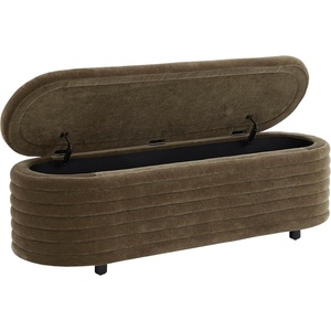 image:imageSAFAVIEH Couture Collection Jaymie Contemporary Taupe LinenBlack Oval Storage BenchDark OliveBlack
