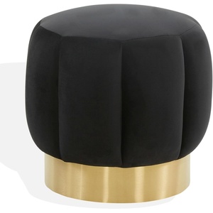image:imageSAFAVIEH Couture Collection Maxine Ivory BoucleGold Channel Tufted Ottoman Fully AssembledBlackGold