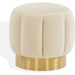 image:imageSAFAVIEH Couture Collection Maxine Ivory BoucleGold Channel Tufted Ottoman Fully AssembledCremeGold Velvet