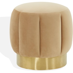 image:imageSAFAVIEH Couture Collection Maxine Ivory BoucleGold Channel Tufted Ottoman Fully AssembledLight BrownGold