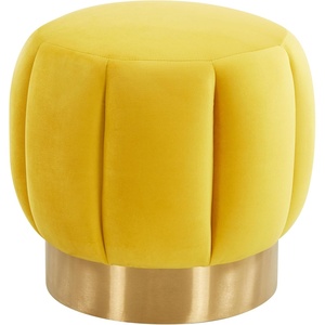 image:imageSAFAVIEH Couture Collection Maxine Ivory BoucleGold Channel Tufted Ottoman Fully AssembledMarigold