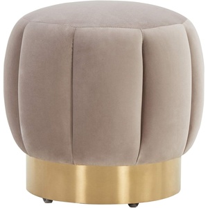 image:imageSAFAVIEH Couture Collection Maxine Ivory BoucleGold Channel Tufted Ottoman Fully AssembledPale Taupe  Gold
