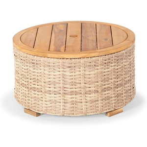 image:imageSAFAVIEH Couture Outdoor  Anguilla Round Wicker Coffee Table  Solid Wood and Aluminum  Coastal Woven Design  Ideal for Patio Deck Porch Backyard 256W x 256D x 138H CPT2103A