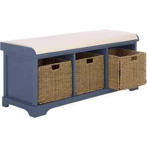 image:imageSAFAVIEH Furniture  Lonan Storage Bench  Grey  Solid Wood  Farmhouse LiftTop Design  Ideal for Entryway Living Room Hallway 18 Seat Height AMH5733ABlue
