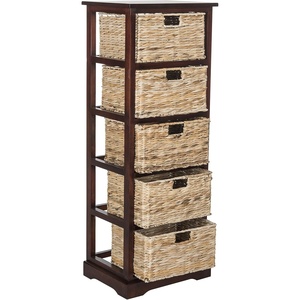 image:imageSAFAVIEH Furniture  Vedette 5Basket Storage Tower  Vintage White  Solid Wood  Coastal Basket Tower Design  Ideal for Entryway Living Room 175W x 135D x 46H  Fully Assembled AMH5739BCherry