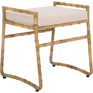 image:imageSAFAVIEH Home Collection  Iveliz Natural amp White Woven Accent Ottoman Stool with Cushion Fully Assembled OTT6504ALight NaturalWhite