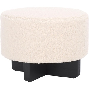 image:imageSAFAVIEH Home Collection Alistair OffWhite Faux ShearlingBlack Solid Wood Round Ottoman Fully AssembledOff WhiteBlack