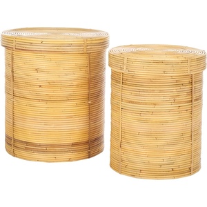 image:imageSAFAVIEH Home Collection Vali Natural Rattan Storage Basket with Lid Set of 2 Fully Assembled