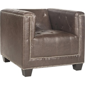 image:imageSAFAVIEH Mercer Collection Leiah Beige Linen Club ChairAntique Brown