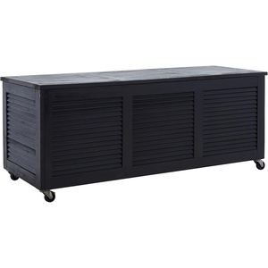 image:imageSAFAVIEH Outdoor  Elina Cushion Storage Box  Black Solid Wood  Coastal Resort Storage Bench Design  Ideal for Patio Deck Porch Backyard 18W x 47D x 19H PAT7038DBlack