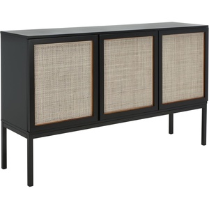 image:imageSafavieh Home Collection Zadie Coastal BlackNatural Rattan 3Door Storage SideboardBlackNatural