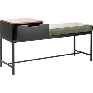 image:imageSafavieh Home Maruka 31inch Grey Wash and Dark Green Faux Leather Bench with StorageGrey Wash  Dark Green