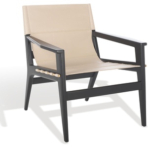 image:imageSAFAVIEH Couture Collection Culkin Black Solid WoodWhite Genuine Leather Sling Chair Fully AssembledBlackWhite