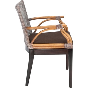 image:imageSAFAVIEH Furniture  Gianni Rattan Arm Chair  Brown amp Black  Solid Wood  Coastal OpenArm Design  Ideal for Living Room Sunroom Bedroom 198 Seat Height SEA4011ABrown White WashBrown Legs Dark Brown Cushion