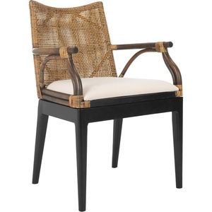 image:imageSAFAVIEH Furniture  Gianni Rattan Arm Chair  Brown amp Black  Solid Wood  Coastal OpenArm Design  Ideal for Living Room Sunroom Bedroom 198 Seat Height SEA4011ABrown  Black