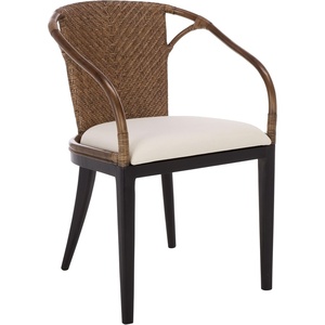 image:imageSAFAVIEH Home Collection  Kumi Brown Rattan Arm Chair with Ivory Seat Cushion Coastal Modern Accent Seating Fully Assembled ACH4902ABrownIvory