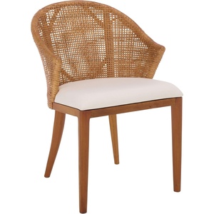 image:imageSAFAVIEH Home Collection  Mura Brown Rattan Accent Chair with Ivory Seat Cushion Coastal Modern Seating Fully Assembled ACH4903AHoneyIvory