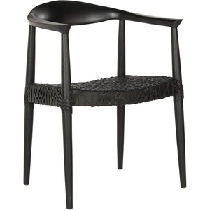 image:imageSAFAVIEH Home Collection  Wade Light Oak Teak Wood Arm Chair with Woven Leather Seat Fully Assembled MidCentury Modern Accent Chair FOX1003ABlack  Black
